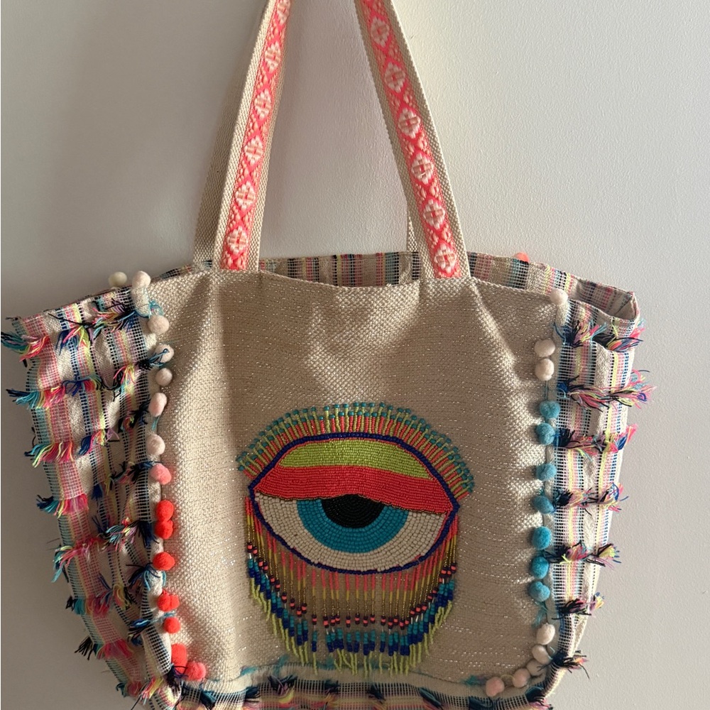 America & Beyond Evil Eye Embroidered Tote Bag
